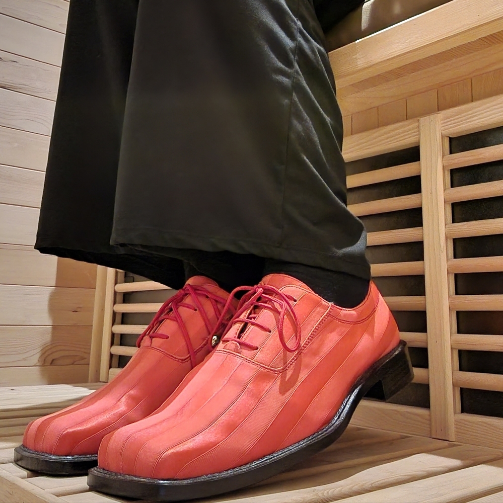 Hugo Vitelli Red Fabric Striped shoes. Women 13, Men 12.